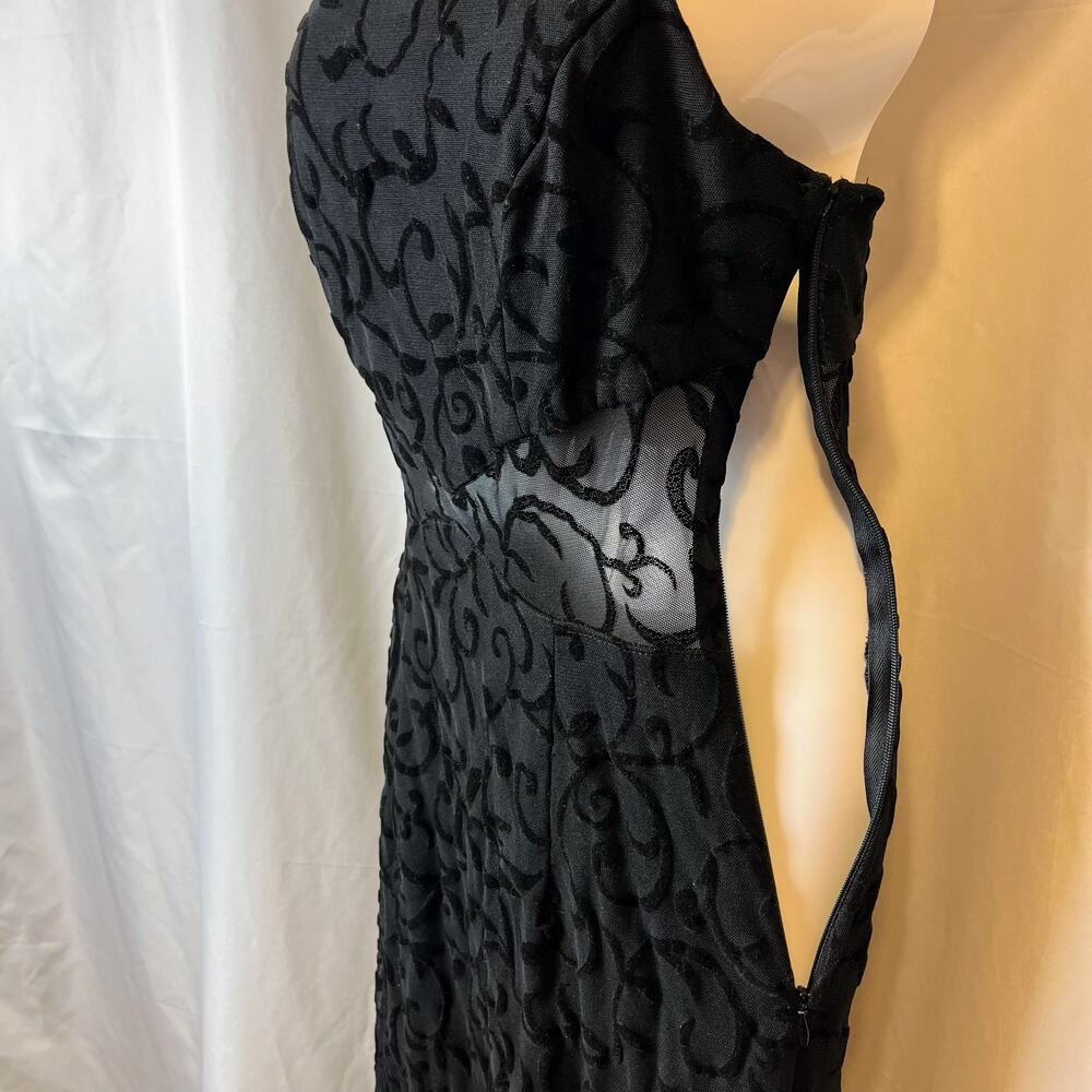 VTG Bari Jay Y2K Black Burnout Velvet Sheer Waist Maxi Dress XS Gothic Vamp 90s - Picture 3 of 8
